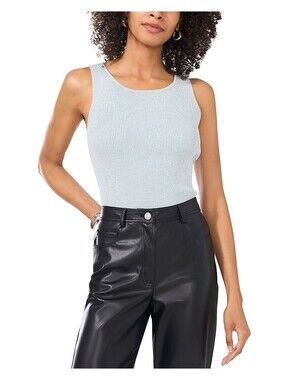 Vince Camuto Women's Metallic Ribbed Sleeveless Sweater - Mint Silver Size XL